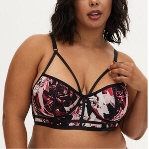 Torrid Black and Pink Floral Unlined Bra